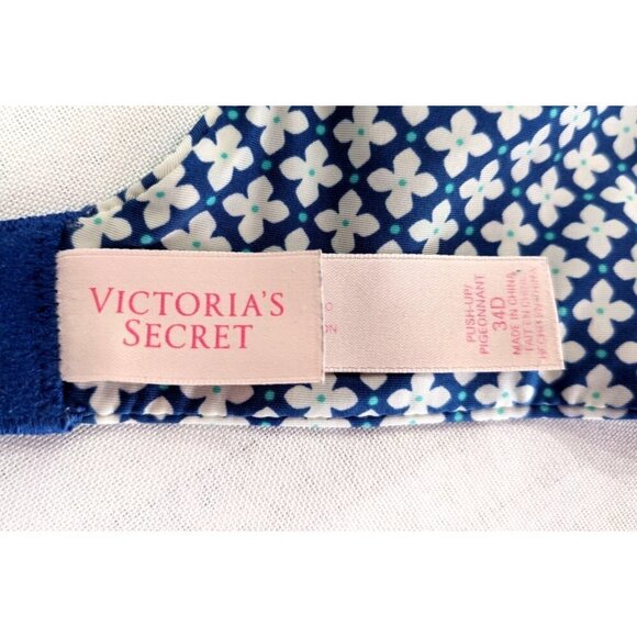 VICTORIA'S SECRET  Blue & White Floral Print Push-Up Plunge Bra Size 34D - Picture 3 of 7